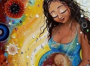 Illustration source : mère et bébé dans un univers coloré